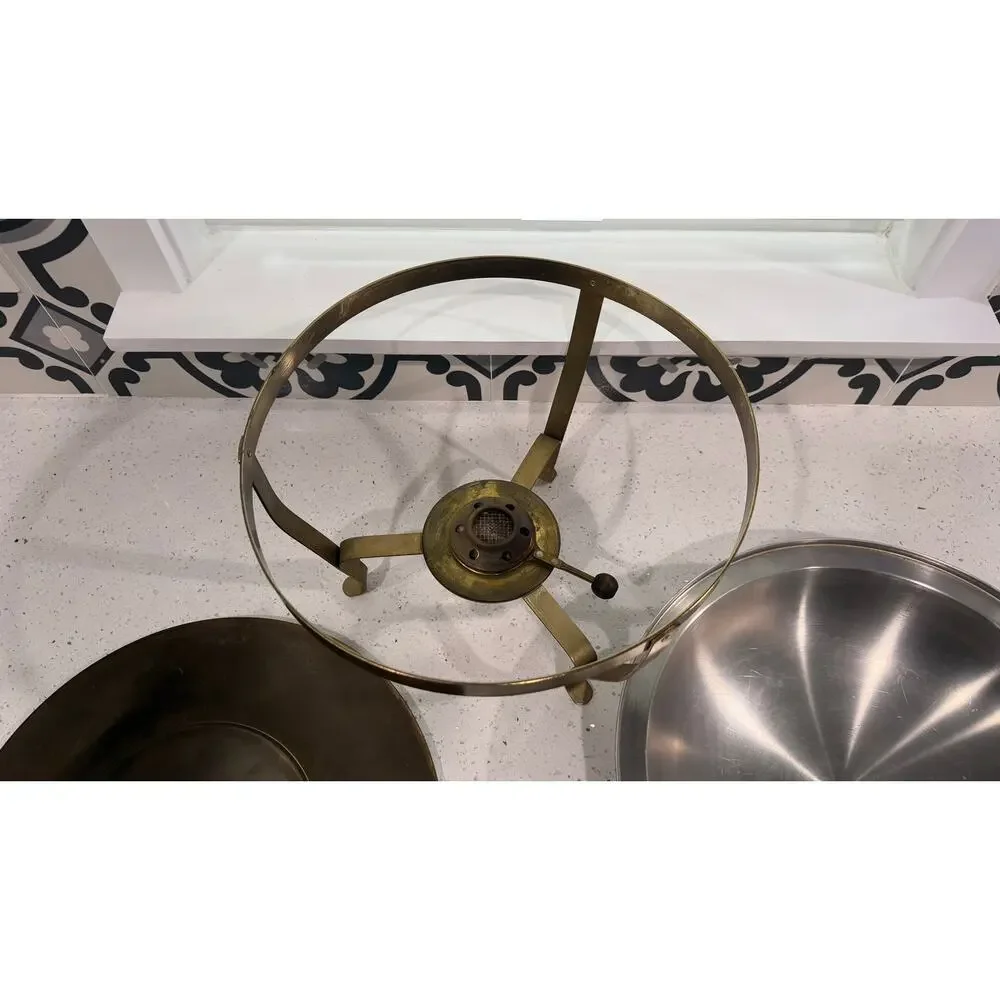 Vintage Brass/Stainless Double Boiler Pan with heating stand